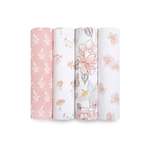 Assorted 4-Pack Organic Cotton Muslin Swaddling Cloths