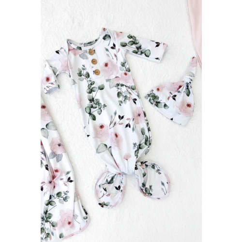 Millie's Dusty Rose Garden Newborn Baby Knot Gown & Hat Set