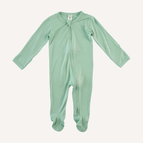 long sleeve two way zipper footie | green mist | bamboo – kate quinn