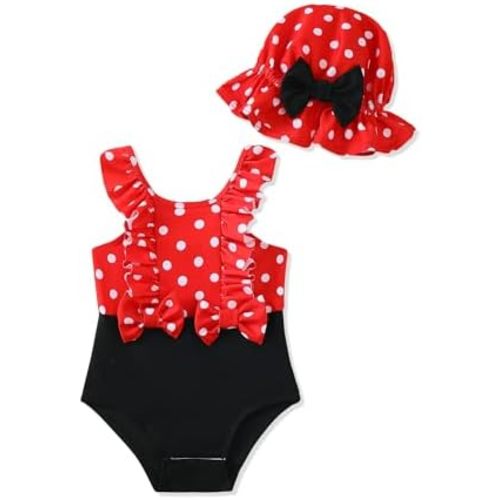 NZRVAWS Newborn Baby Girl Swimsuit One Piece Toddler Girl Bathing Suit with Hat Ruffled Bikini Infant Girls Swimwear