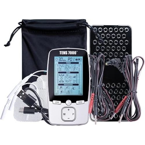 TENS 7000 3-in-1 Combo TENS Unit Muscle Stimulator, Back Pain Relief, Sciatica, Neck, Shoulder, Muscle Pain, Electronic Pulse Massage, 36 Customizable Programs, 4 Electrode Pads