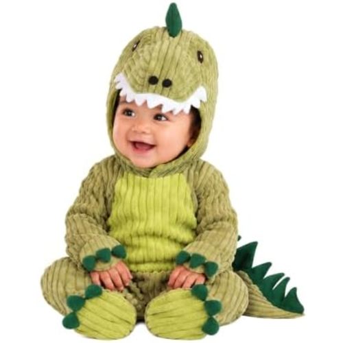 Infant T-Rex Costume Unisex, Cute Cuddly Green Dinosaur Halloween One-piece with Tail