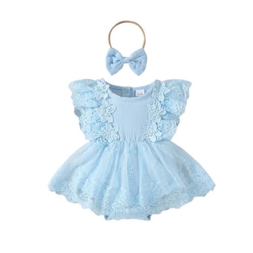 Infant Girl's Outfits Sleeveless Lace Dress Romper With Headband Summer 2Pcs Clothes Set