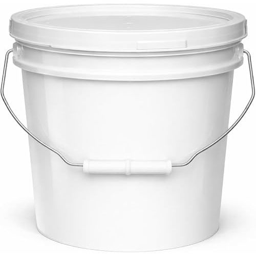 MKS Plastics 2-Gallon Bucket with Airtight Lid – Made in USA, Food Grade BPA Free Plastic, Heavy Duty Multi-Use, Metal Handle with Grip, Stackable Storage – White, 1 Pack