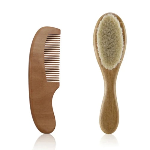 Newborn Gentle Wood & Natural Wool Baby Hair Brush Set