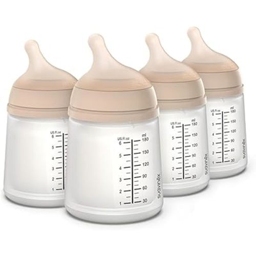 Suavinex Zero Zero Anti Colic Baby Bottle, No 1 Spanish Baby Bottle Brand, Minimizes Bottle Rejection & Nipple Confusion, Perfect for Breastfeeding Babies, 4 PK 6 oz, Light Tone, Adaptable Flow