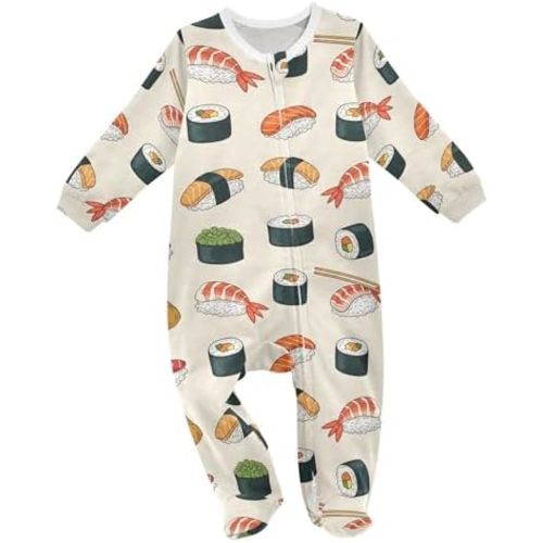 Baby Onesie Long Sleeve Romper Cotton One Piece Footies Sushi Rolls and Chopsticks Pattern Jumpsuits Sets 0-24M