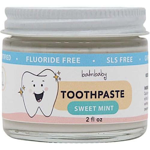 BALM! Baby Kids All Natural Fluoride Free Toothpaste with Xylitol, SLS Free, Vegan, Gluten Free, BPA Free, Zero Waste, Mint, 2 fl oz