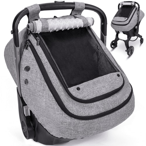 Caveen Baby Car Seat Cover, Grey, Warm Plush Minky Dots, Windproof, Weatherproof, Ventilated