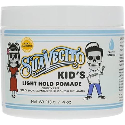 Suavecito Kid's Pomade Calming Chamomile Scent Light Hold 4 oz. - Water Based Flake Free Hair Gel - Dermatologist-Tested, Hypoallergenic Formula - Free of Sulfates, Parabens, and Phthalates