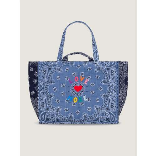 Quilted Maxi Cabas Tote - LOVE MORE - Chambray / Navy