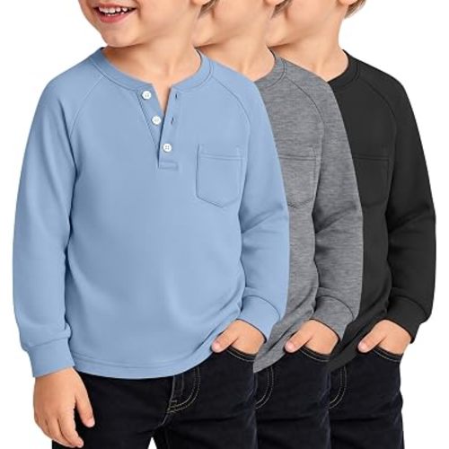 3 Pack Toddler Boy's Henley Shirts
