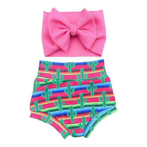 Serape Cactus Baby Bummies Set: High Waisted Shorts & Bow