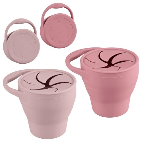 Snack Containers, Silicone Snack Cups for 6-12 Months Toddlers - Pack of 2 Food Grade Silicone Snack Cups with Grip Handle for Baby Led Weaning, Unbreakable (Color 1)