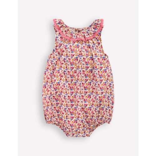 Frill Neck Bubble Romper-Pink Ditsy Floral