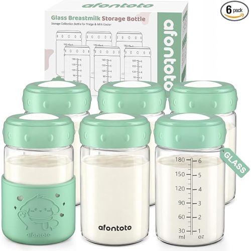 Glass Breastmilk Storage Bottles, Replacement Spectra Pump Bottles, BPA Free Wide Neck Borosilicate Glass Breast Milk Collection Baby Bottle with Silicone Sleeve, Breastfeeding Essentials, 6oz, 6 PCS