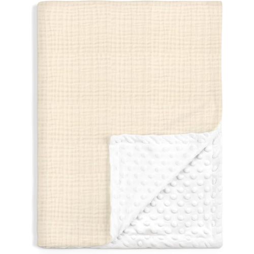 Baby Blankets for Boys Girls, Soft Nursery Minky Blankets with Muslin and Dotted Fleece Back 30x40 inches, Receiving Bed Quilt for Newborn, Infants, Toddlers (Beige)