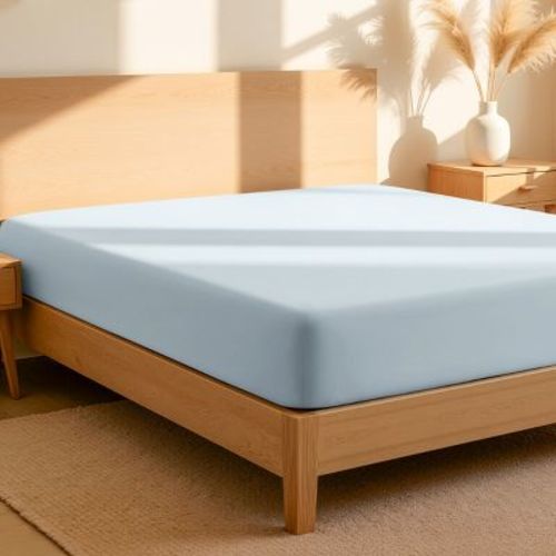 100% Organic Cotton Percale Cooling Fitted Sheet by Bare Home - Full, Winter Blue