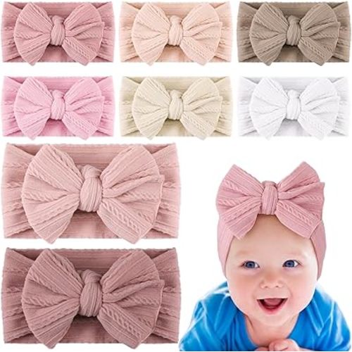 Tigeen 8 Pcs Preemie Baby Bow Headbands Soft Elastic Nylon Preemie Bow Hairbands Hair Accessories for Baby Girls Premature Newborn Infant Toddler Nicu Daily Wear Photoshoots