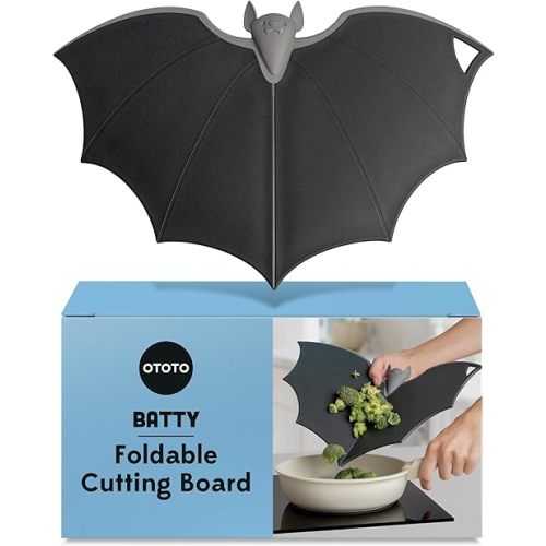 OTOTO Cutting Board - Wooden & Plastic Cutting Boards for Kitchen, Fun & Spooky Kitchen Gadgets, Housewarming & Goth Gifts, Dishwasher Safe (Bat, Plastic)