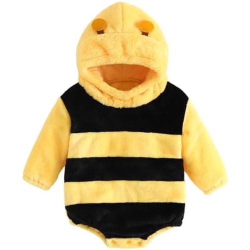 Infant Boy Girl Halloween Animal Costume Newborn Baby Flannel Hooded Rompers Fall Winter Long Sleeve Fleece Bodysuit