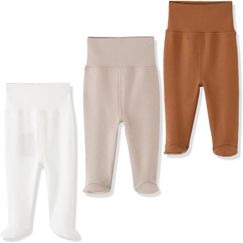 ACESTAR Newborn Infant Baby Boys Girls Cotton High Waist Footed Pants Casual Leggings with Feet 0-12 Months 3-PACK/1-PACK