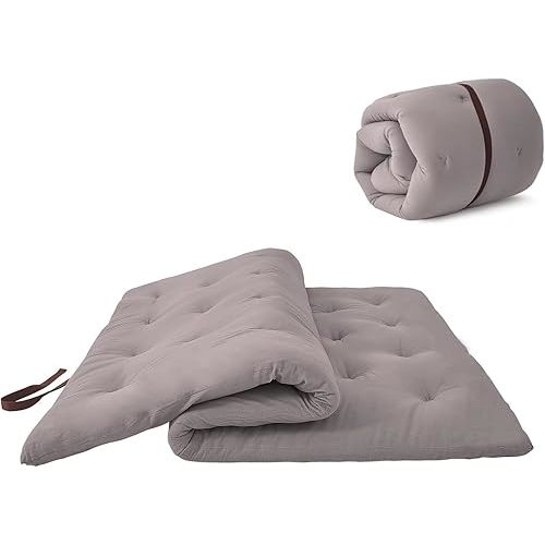 ZonLi Japanese Floor Futon Mattress Queen Size 60"x 80",100% Cotton Cover 2.5'' Thicken Tatami Mattress,Foldable Sleeping Pad,Portable Dormitory Tatami Mat,Roll Up Floor Lounger Bed for Adult (Grey)