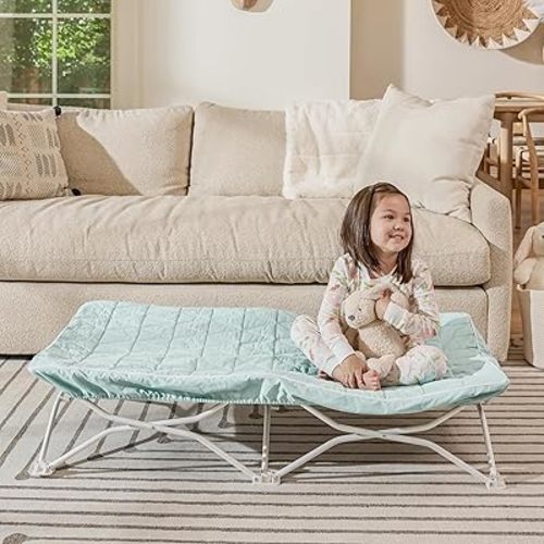 Regalo My Cot® Portable Toddler Bed, Seafoam, Includes a Quilted Water-Resistant Fitted Sheet, 75 lbs Weight Capacity, 48 inch by 24 inches