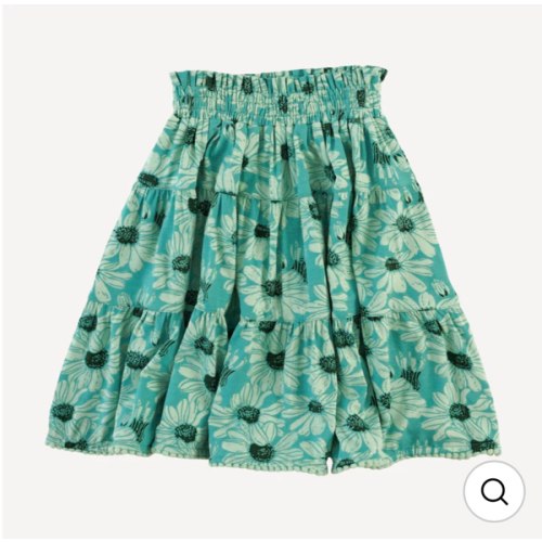 smocked tiered pom pom maxi skirt | green daisy | bamboo – kate quinn