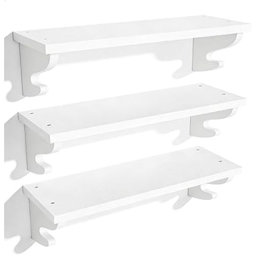 Alsonerbay Nursery Floating Shelves for Wall 3 Pack, 17 inch Wood Wall Shelves with Hook, Decorative Hanging Shelves for Bedroom Living Room Entryway and More White