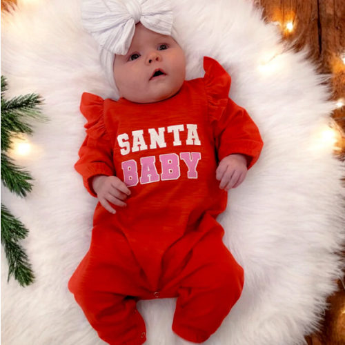 Santa Baby Red/Pink / Organic Long Sleeve Ruffle Jumpsuit – SpearmintLOVE