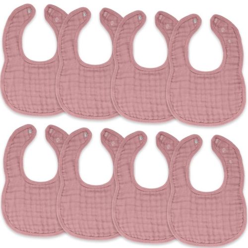 Comfy Cubs Muslin Cotton Baby Bibs, 8 Pack, Adjustable Size with Easy Snaps, Soft and Super Absorbent - Mauve