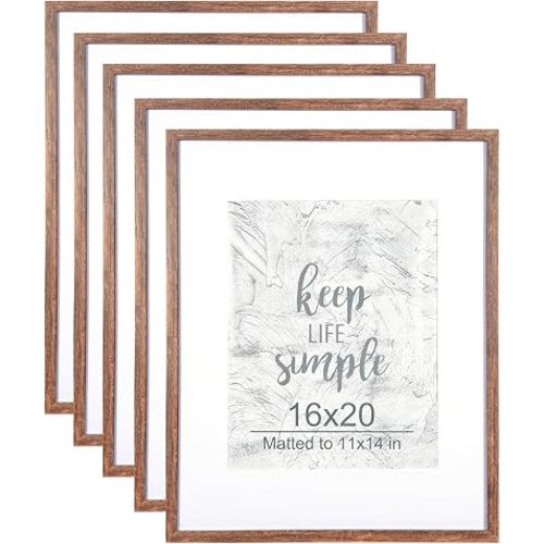 kennethan 16x20 Picture Frame Rottern Brown Set of 5, Wooden Poster Frame for Wall Mounting Display for Home, Office,Gallery,Holiday with Photos, Posters, Puzzles