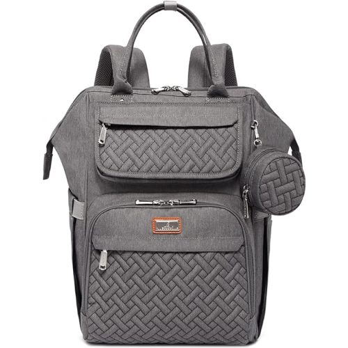 BabbleRoo Diaper Bag Backpack, Multifunction Large Bags with Changing Pad & Stroller Straps & Pacifier Case, Unisex Stylish Travel Back Pack Nappy Changing Bag for Moms Dads (Dark Gray)