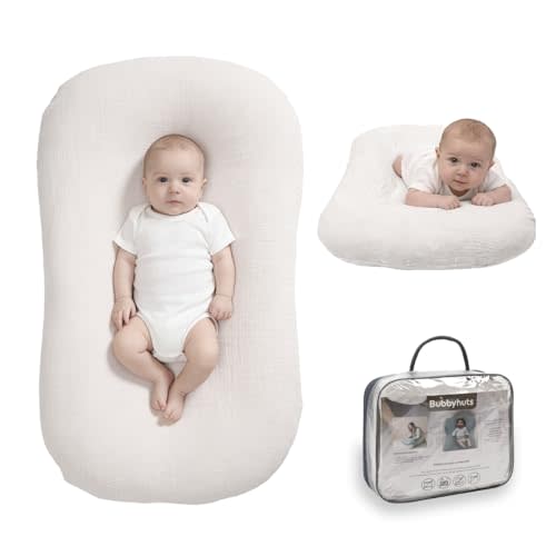 Baby Lounger - Snuggle Cozy Me Infant Lounger for Newborn 0-12 Months, Muslin Cover，Portable Breathable & Soft Baby Nest Lounger for Home and Travel - White