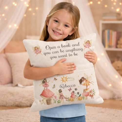 Personalised Fairy Reading Cushion, Magical Book Pocket Pillow Gift