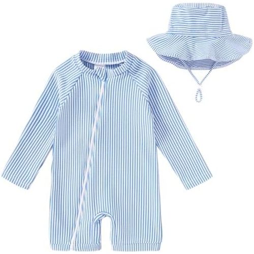 Baby Boys Swimsuit Toddler One Piece Zipper Bathing Suit Long Sleeve Rash Guard Swimwear Sunsuit