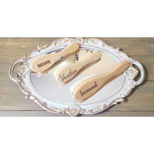 Personalized Baby Hair Brush: Natural Goat Bristles, Beech Wood, Newborn Gift