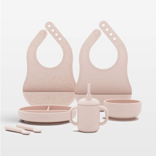 Lalo Grapefruit Pink First Bite Full Baby Feeding Set