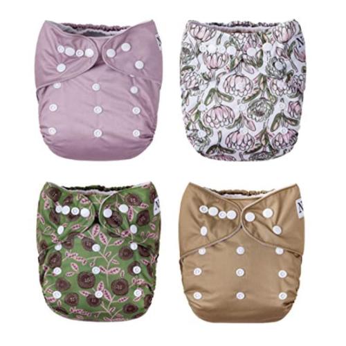 4 Pack Winter Cloth Pocket Diapers With 4 Bamboo Inserts For Baby Set