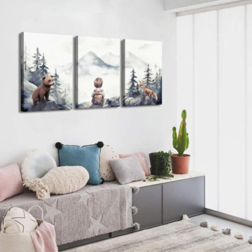 Ophelia & Co. Woodland Animal Nursery Canvas Wall Art Fox Bear Rabbit Hedgehog Paintings Pictures Safari Nursery Wall Decor Forest Animals Camping Campfire Poster Print Artwork For Boys Kids Room Home Decoration | Wayfair