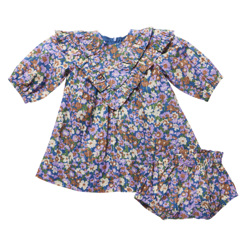 Baby Girls Everly Dress Set - True Blue Sketched Floral – Pink Chicken