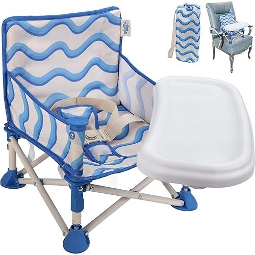 Tiny Marvels Portable 3-in-1 Baby Chair, Cozy Booster Seat, Baby Seat with Tray, Compact Foldable, Toddler Chair with Child Safety Belt Carry Bag, Perfect for Travel (Big Waive)