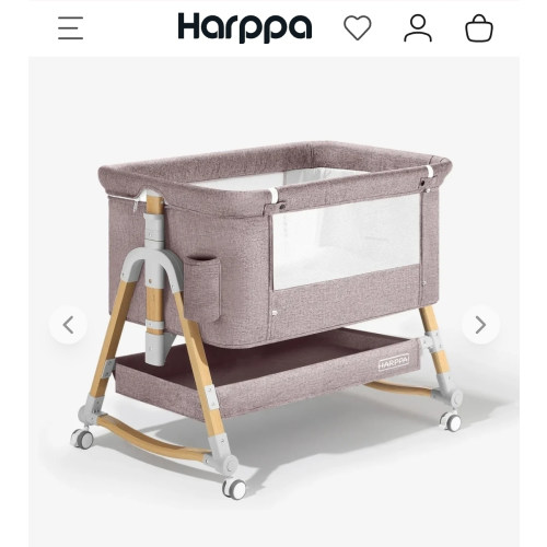 HARPPA Cuddly 3-in-1 Baby Bassinet Bedside Sleeper for Reflux | Attaches to Bed, Adjustable 5 Heights, Non-Toxic & CPSC Certified | Sturdy Aluminum Frame, Portable Wheels, Tool-Free Setup, Gentle Rocking | Perfect for Newborns, Infants, Small Spaces & Saf