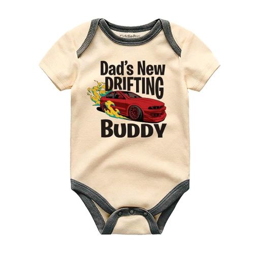 Dad's New Drifting Buddy Baby Outfit Car Racing Baby Boy Clothes Little Drifter Baby Bodysuit Racing Partner Romper Unisex Infant Clothing