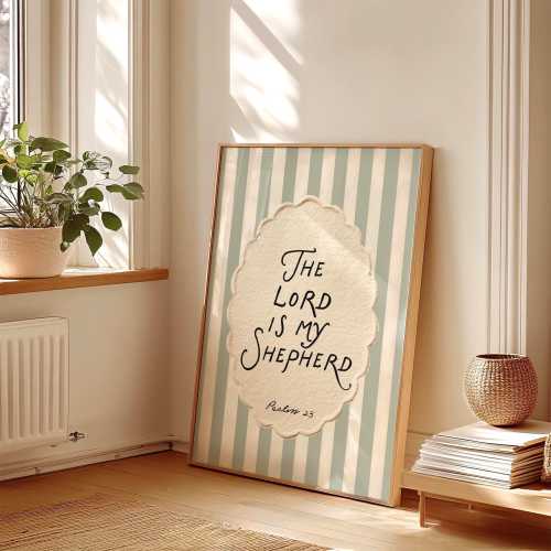The Lord Is My Shepherd Nursery Print, Psalm 23 Wall Art, Christian Scripture Decor