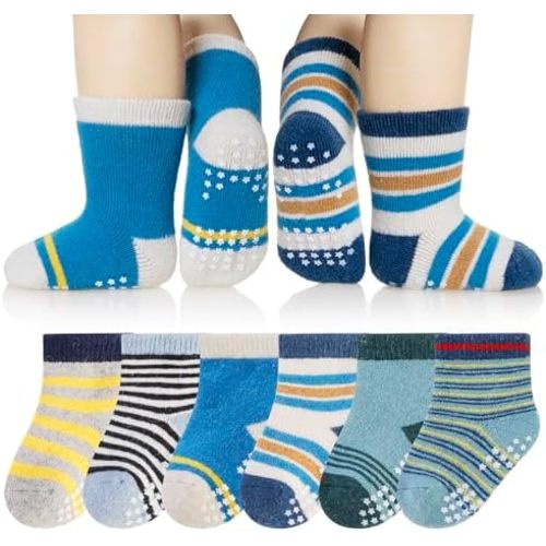 Baby Wool Grip Sock Soft Winter Warm Thick Non Slip Toddler Boy Girls Crew Socks For Children 6 Pairs