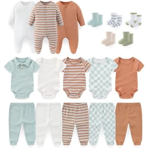 Baby Boy Girl 18 Pack Layette Set Cotton Infant Unisex Clothes and Accessories New born Essentials Clothing Sets