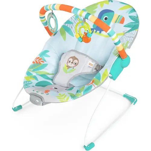 Bright Starts Baby Bouncer Soothing Vibrations Infant Seat - Removable -Toy Bar, Nonslip Feet, 0-6 Months Up to 20 lbs (Rainforest Vibes)