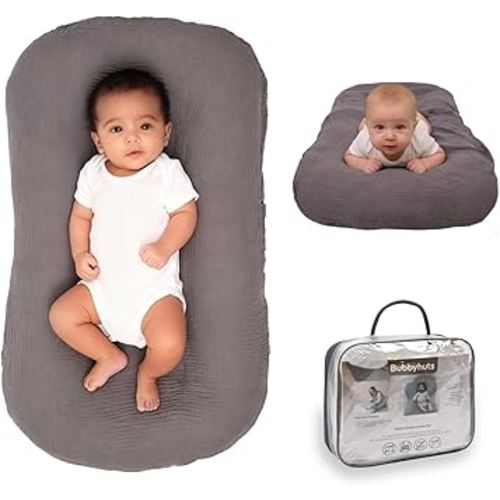 Baby Lounger - Snuggle Cozy Me Infant Lounger for Newborn 0-12 Months, Muslin Cover，Portable Breathable & Soft Baby Nest Lounger for Home and Travel - Grey